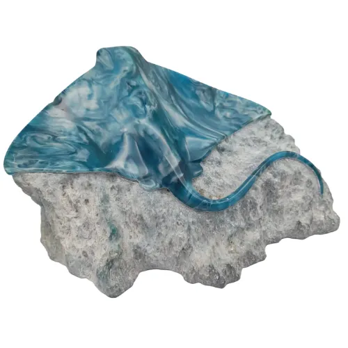 Foots Artwork MANTA RAY Aqua Cast Marble Ornament
