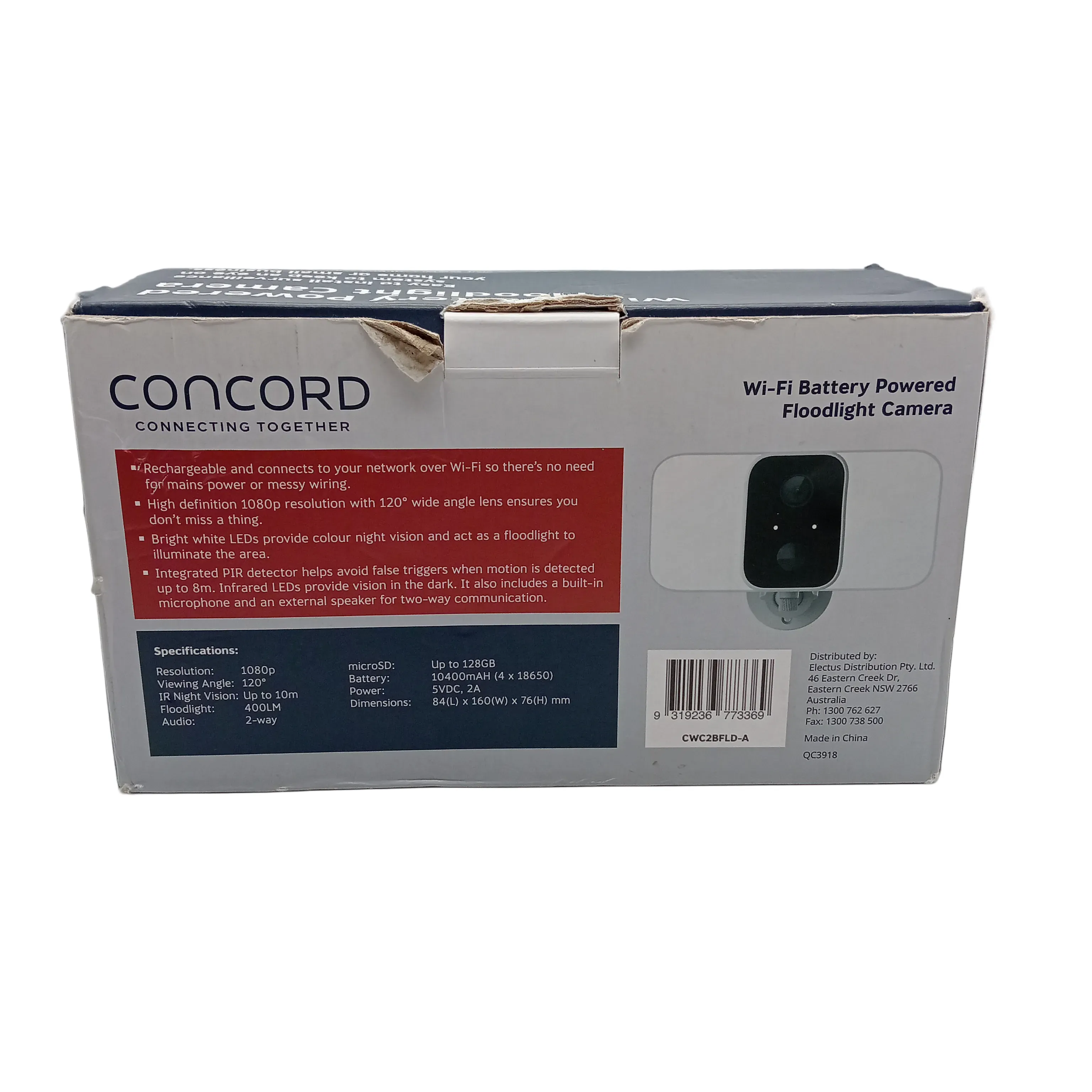 Concord Wi-Fi Battery Powered Floodlight Camera QC3918 In Box