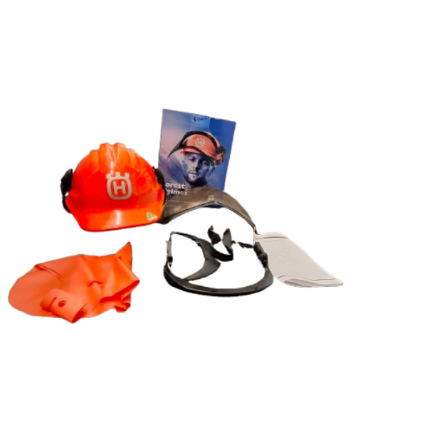 Husqvarna Forest Helmet with Ratchet Harness, Earmuff, and Mesh Visor (JN)