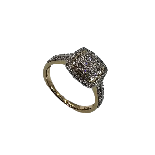 Ladies 9ct Yellow Gold Brilliant Cut Square Cluster Ring 0.50ct TDW O With Valuation (MR)