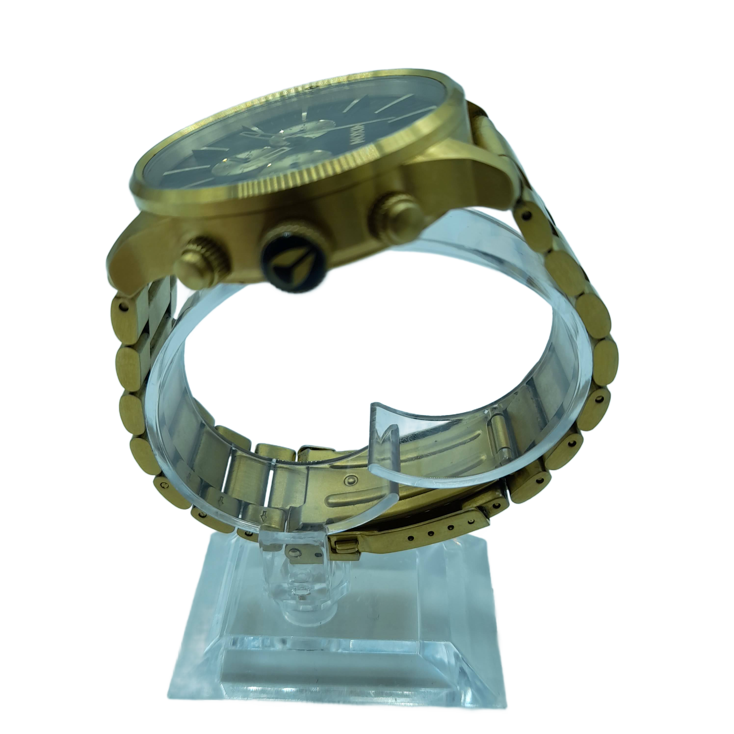 Men’s NIXON The Sentry 23J Chronograph Watch, Excellent USED Condition, Gold Stainless Steel Black Face, TICKING (GE 1414330)