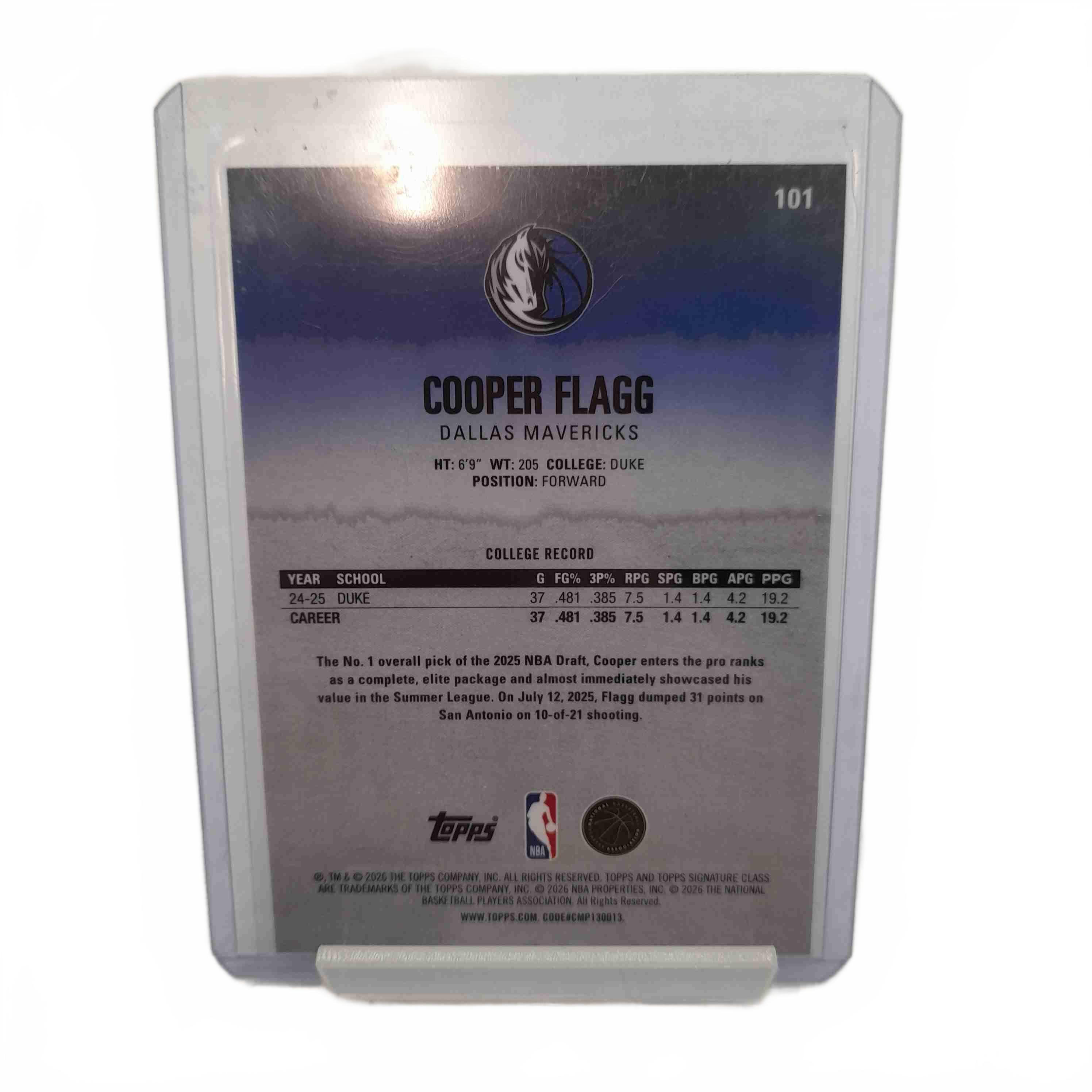 Topps Trading Card Cooper Flagg 101 Blue/Silver (WL 1436558)