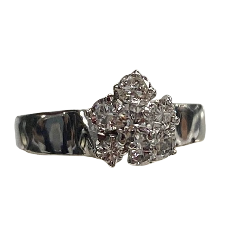 Ladies 18ct White Gold Diamond Cluster With 7 Round Brilliant Cut Diamons Claw Set In Tulip Spike Cluster. TDW 0.50ct. Size N. With Valuation Certificate.