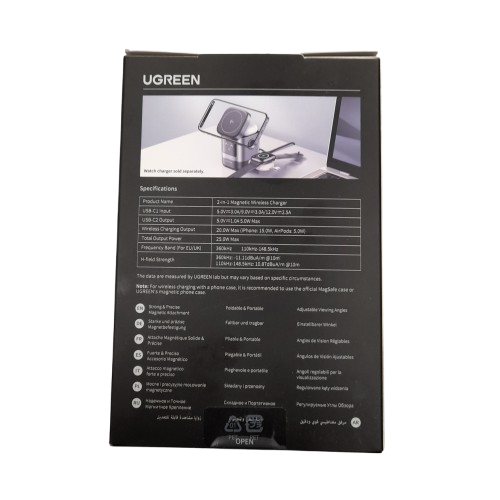 UGREEN Uno 2-in-1 Magnetic Wireless Charging Station 15W Black (W709) (LN)