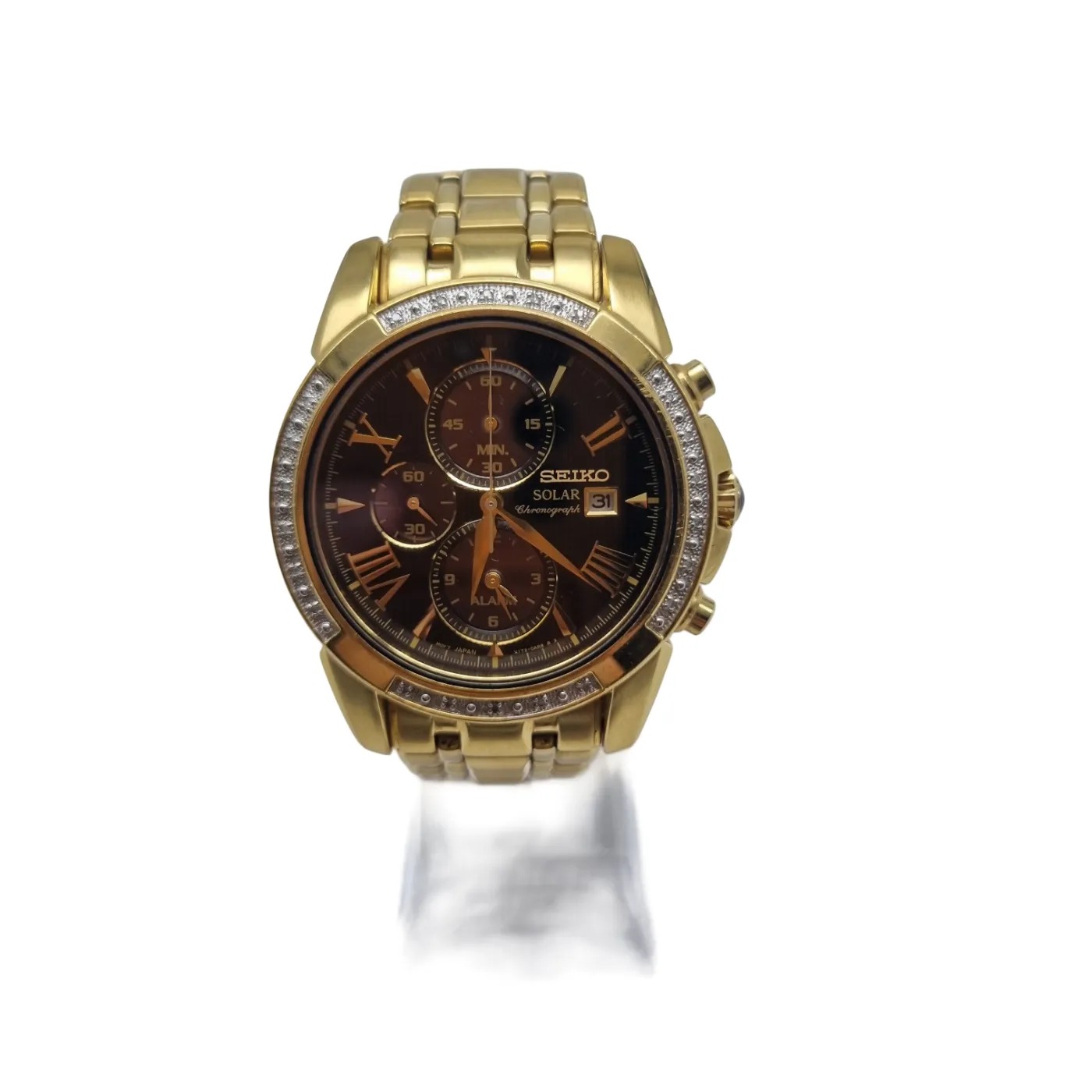 Seiko V172-0AV0 Men’s Gold Chronograph Watch with Gold Steel Band (WR 1407145)