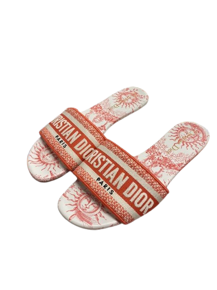 Christian Dior Floral Dway Mules Size 37 Orange White With Entrupy Certificate(NG)