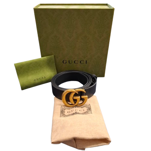 Gucci Men’s Black And Gold 95cm Leather Belt 414516APOOT (1423764) (JN)