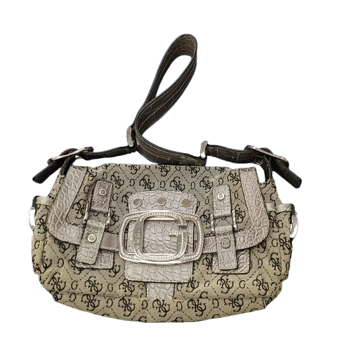GUESS 2000s Vintage Y2K Beige Monogram Handbag (CP)