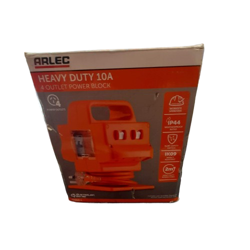 Arlec PB960-L 10A 4-Outlet Heavy Duty Power Block with RCBO Safety Switch (GE) With Box