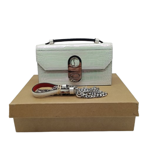 Christian Louboutin Elisa Baguette Handbag, Metallic Green, Includes: Box, Dust Bag, Receipt, Strap, Like New Condition (CP)