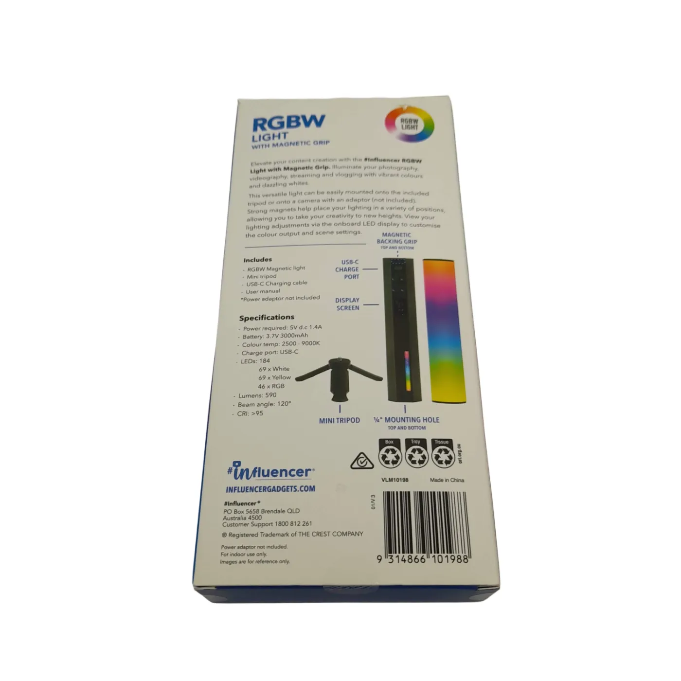 Influencer Light VLM10198 – In Box + Cord + Magnetic Grip (WL)