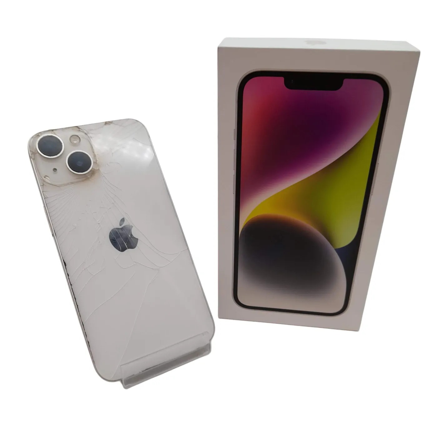 Apple iPhone 14 256GB Starlight 256GB + Box 93% Battery Health *Cracked* (1417332)