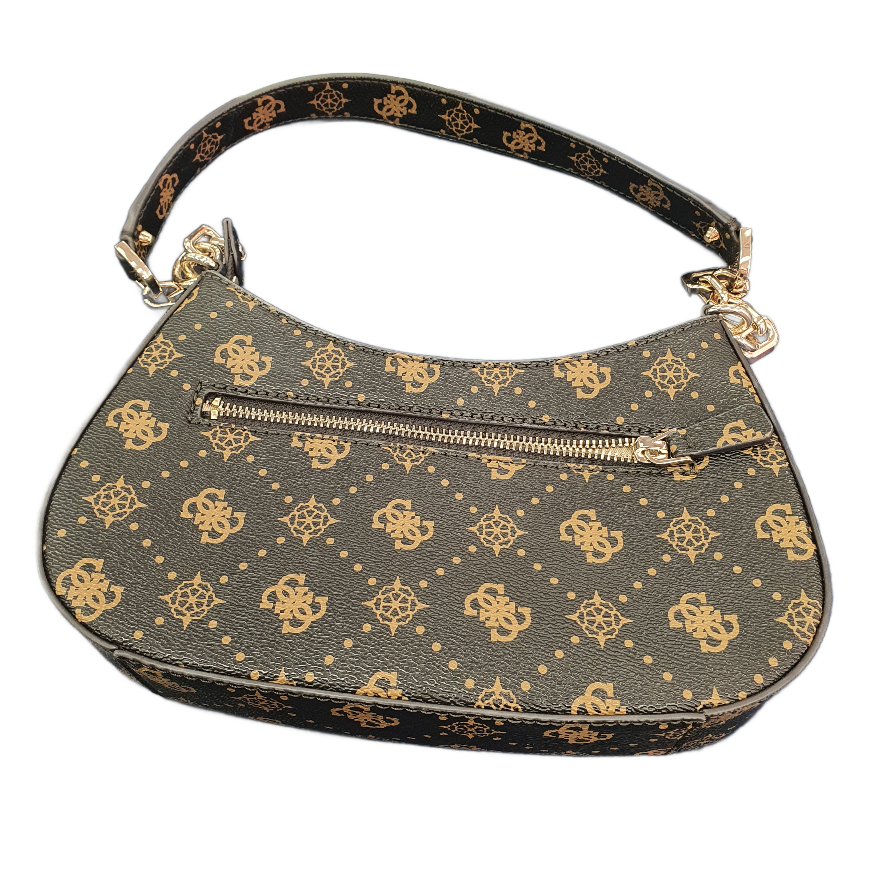 GUESS Carrie Handbag, Brown, Good Condition Damaged Zipper Pull (MR 1409721)