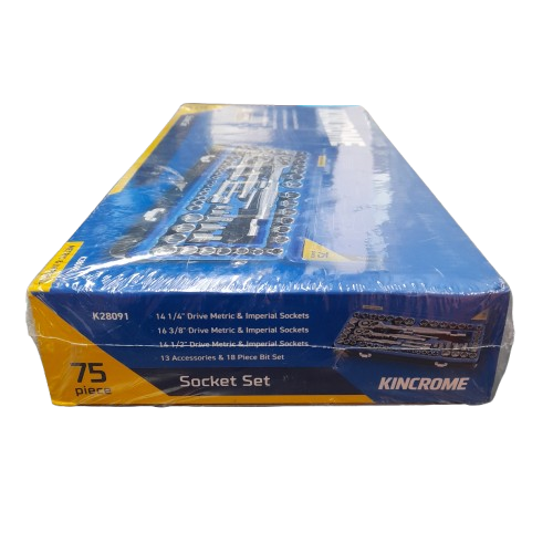Kincrome 1/4″, 3/8″ & 1/2″ Drive Metric and Imperial Socket Set – 75 Piece  Like New In Box