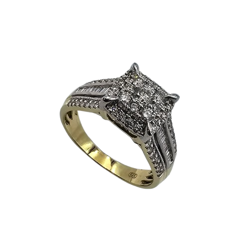 Ladies 9ct Yellow Gold Diamond Claw Set Square Cluster Ring 0.71ct TDW R With Valuation (MR)