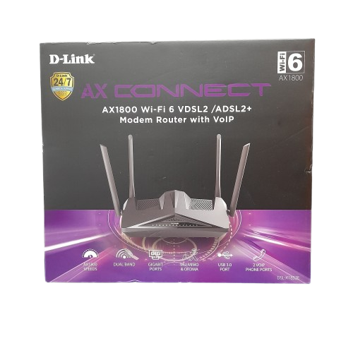 D-Link AX1800 Wi-Fi 6 VDSL2/ADSL2+ Modem Router DSL-X1852E Black (LN)