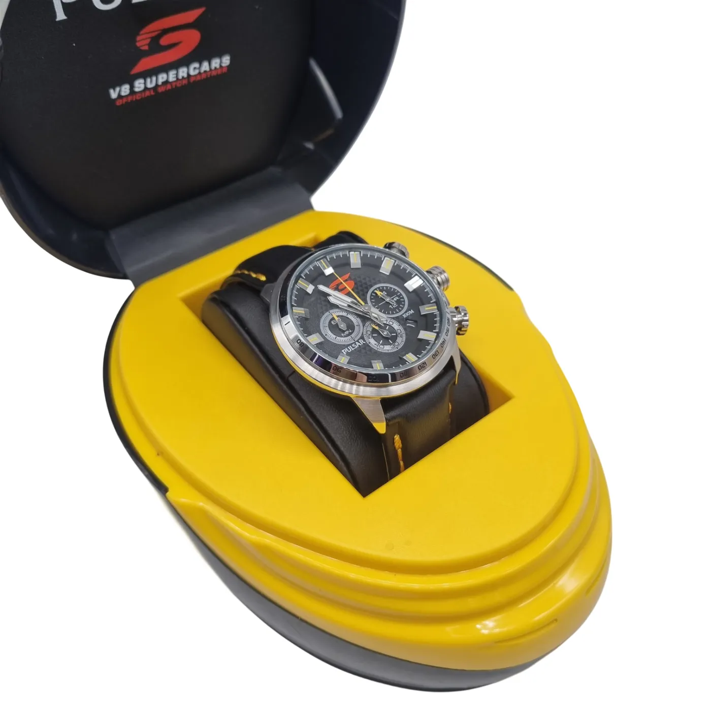 Mens Yellow Pulsar Watch V8 Supercars With Box And Helmet Case (WR 1369859)