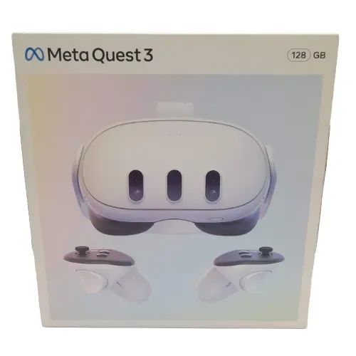 Meta Quest 3 128GB Virtual Reality Headset In Original Box With Upgraded Head Strap With Built-In Battery Pack