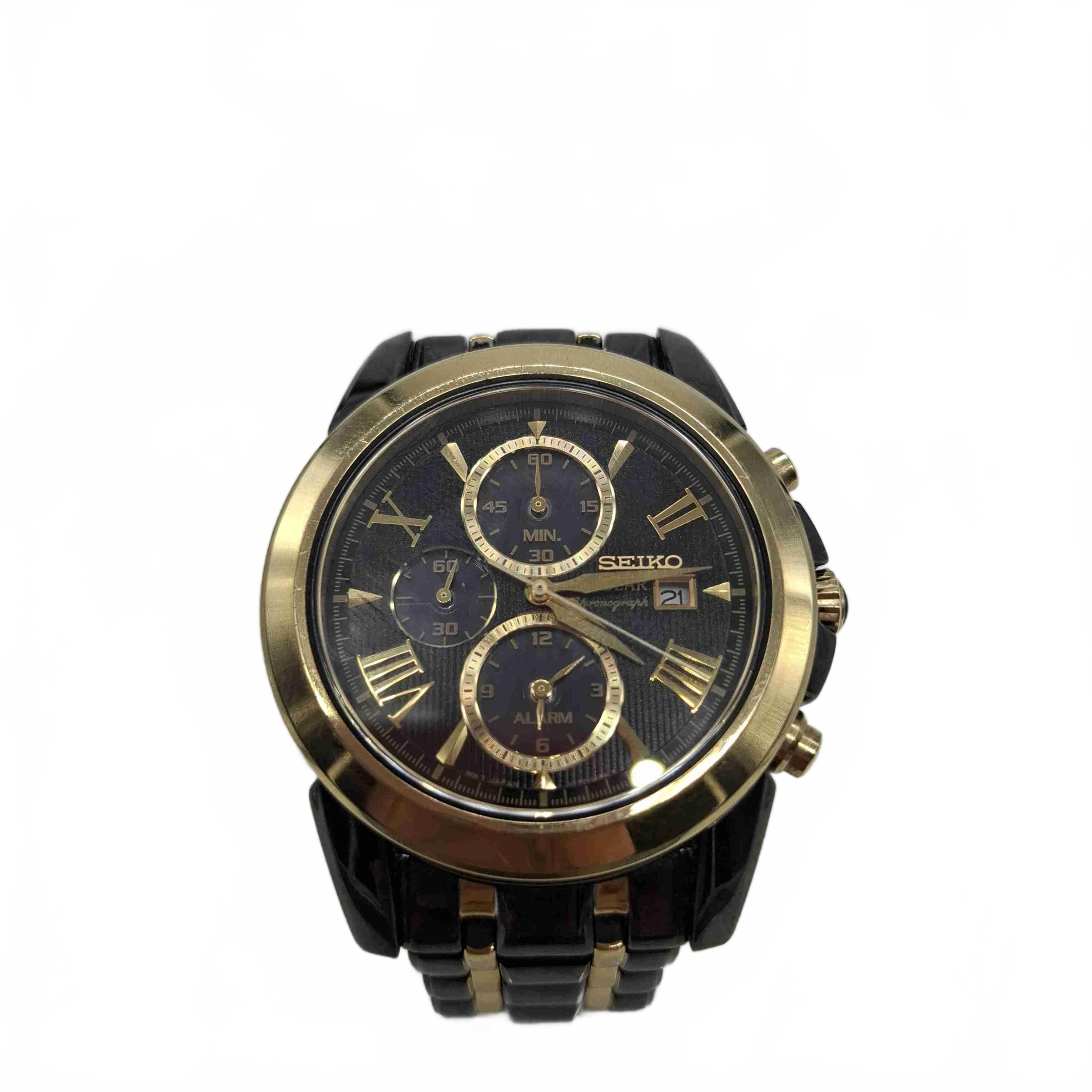 Seiko V172-0AN0 Black Gold Steel Band Watch (WR 1423165)