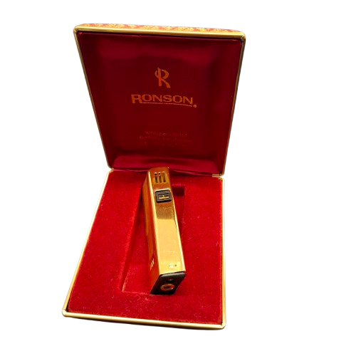 Vintage Ronson Whisper-Quiet Gold Electric Butane Lighter with Case (JN)