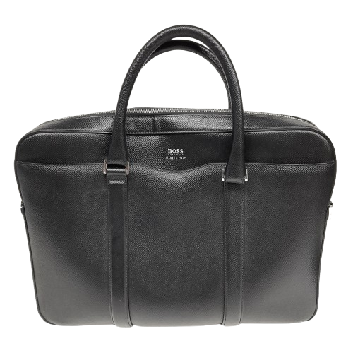 HUGO BOSS Black Signature Leather Document Bag with Strap (MR)