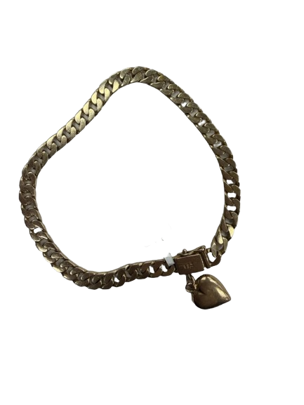 14ct Yellow Gold Curb Bracelet With Heart Dangle And Cubic Zirconia 14.7g (MR) (NR)