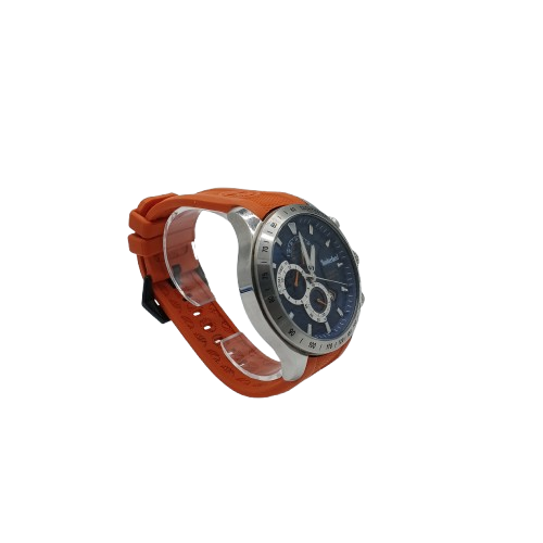 Timberland Mens Analogue Watch Orange Rubber Band Blue Glass Round (CP1415992)