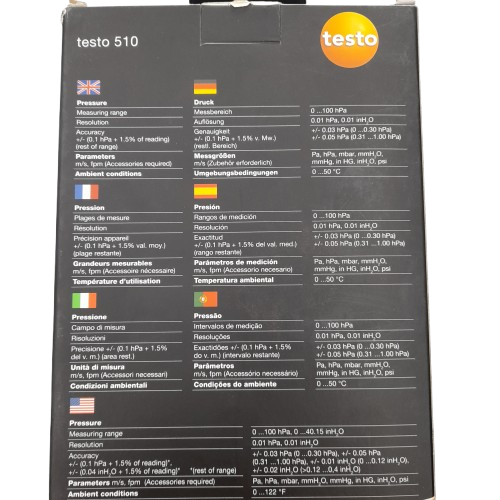 Testo 510 Digital Differential Pressure Meter (MR)