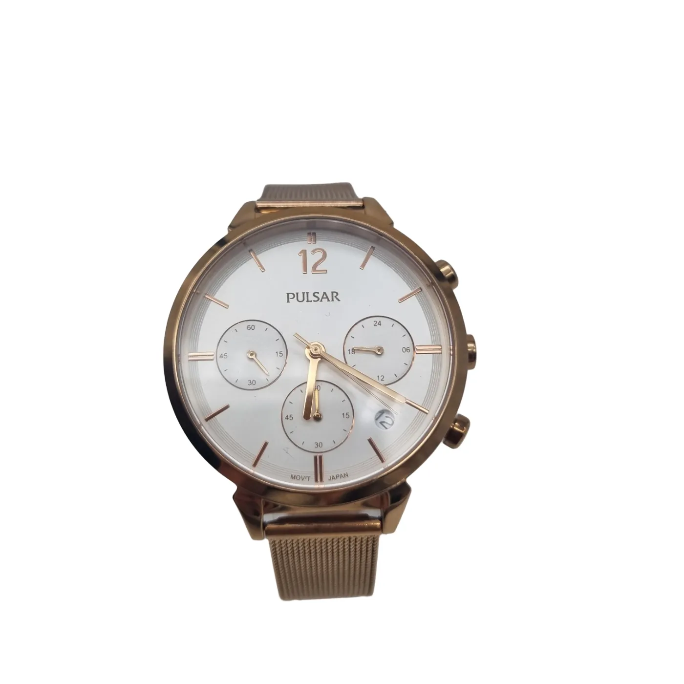Pulsar VD53-X308 Ladies Gold Watch with Steel Band and Box (WR1401290)