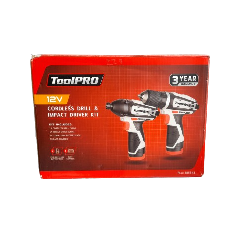 ToolPRO 12V Drill & Impact Driver Kit 2.0Ah In The Box (LN)