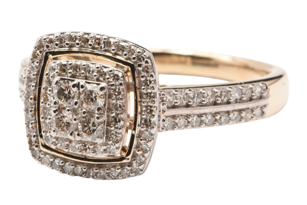 Ladies 9ct Yellow Gold Brilliant Cut Square Cluster Ring 0.50ct TDW O With Valuation (MR)