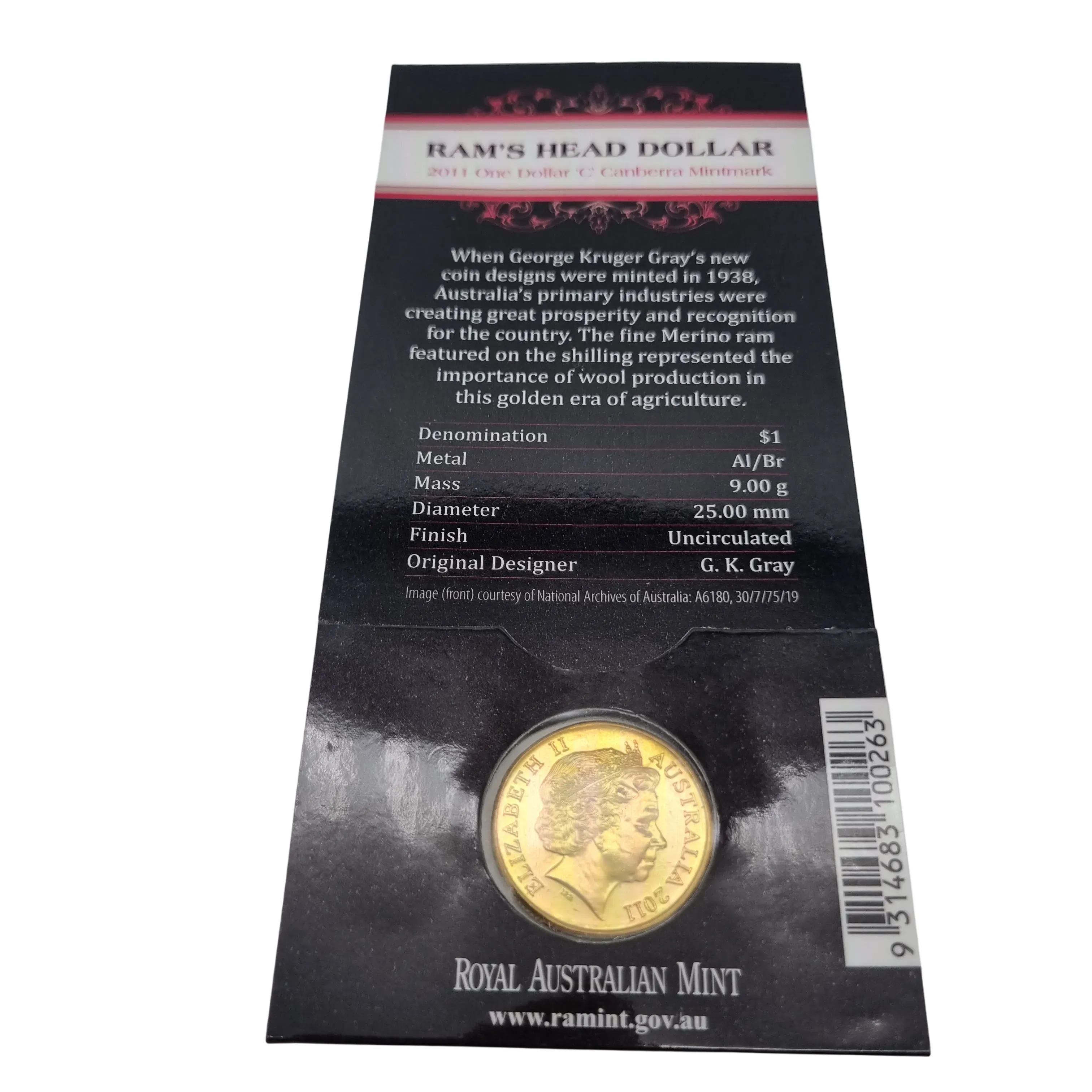 2011 RAMS Head ‘C’ Mintmark Ten Dollar 1/10oz Gold Proof Coin