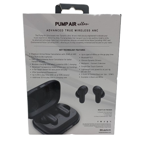 BlueAnt Pump Air Ultra True Wireless ANC Earbuds, Black, Like New FACTORY SEALED (CP 1375540)