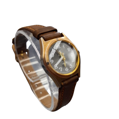 Ladies Brown/Bronze Unbranded Analog Watch with Black Glass and Brown Leather Band (MR)