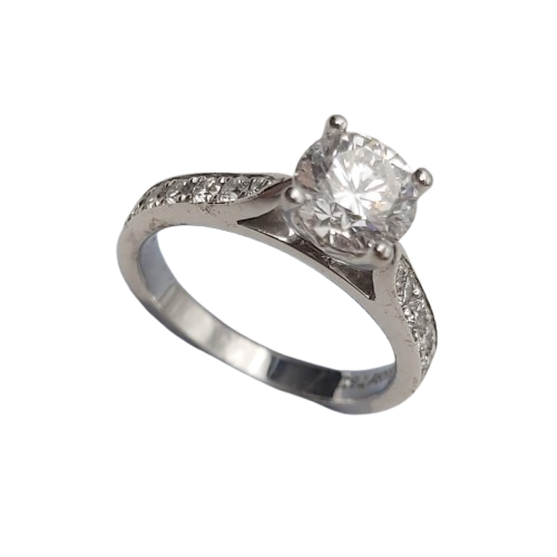 18ct White Gold 17-Stone Diamond Ring – 0.85ct G/SI1 Centre, 0.37ct Accents, Size I – Valued at AUD $14,500