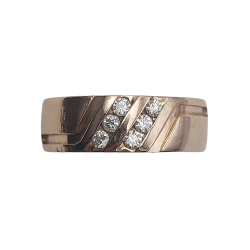 10ct Rose Gold Thick Band Ring – 5.9g – Size T½ – 8mm Wide – Set with 6 x 0.03ct Diamonds