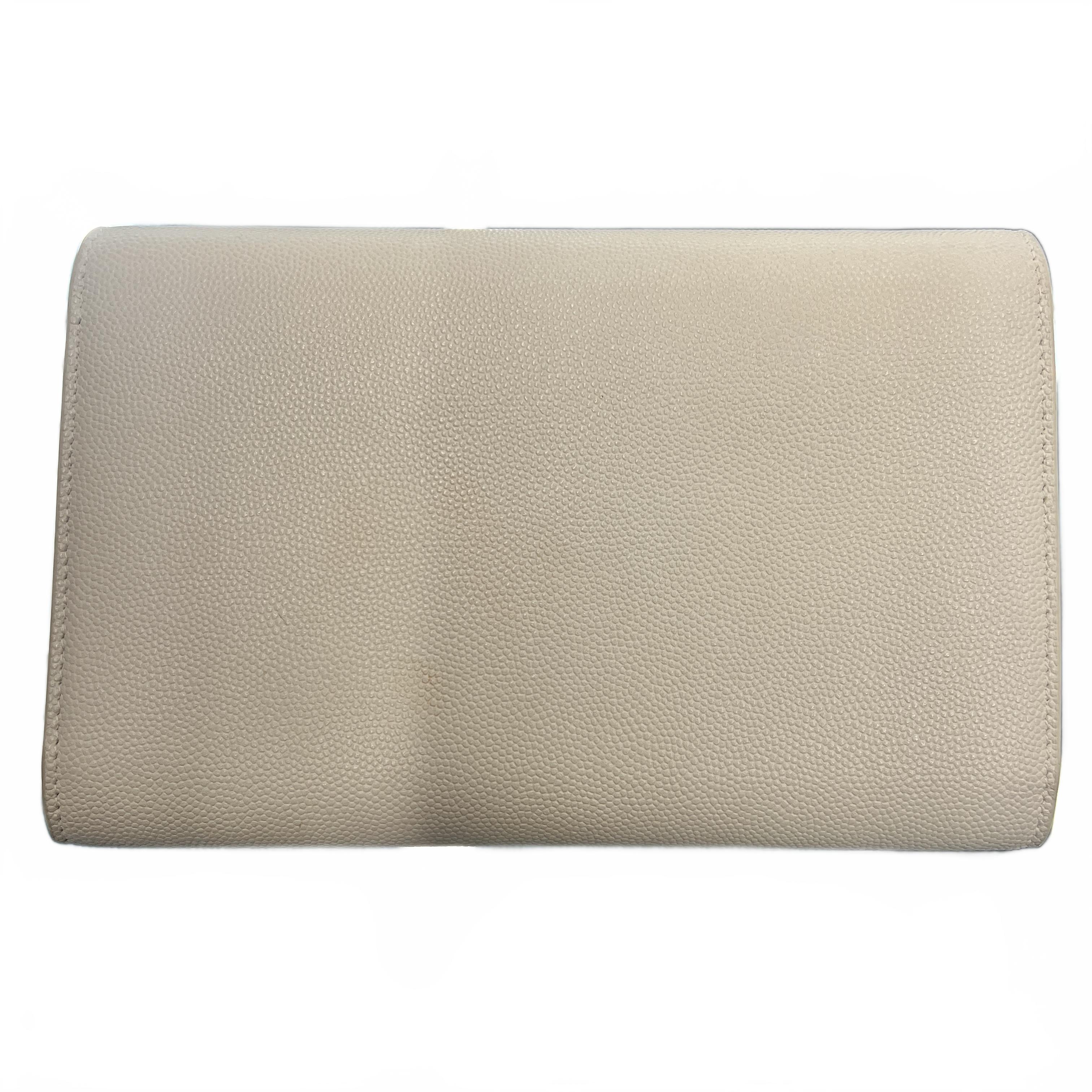 Saint Laurent Uptown Leather Wallet Cream With Chain And Card Holder (MK)