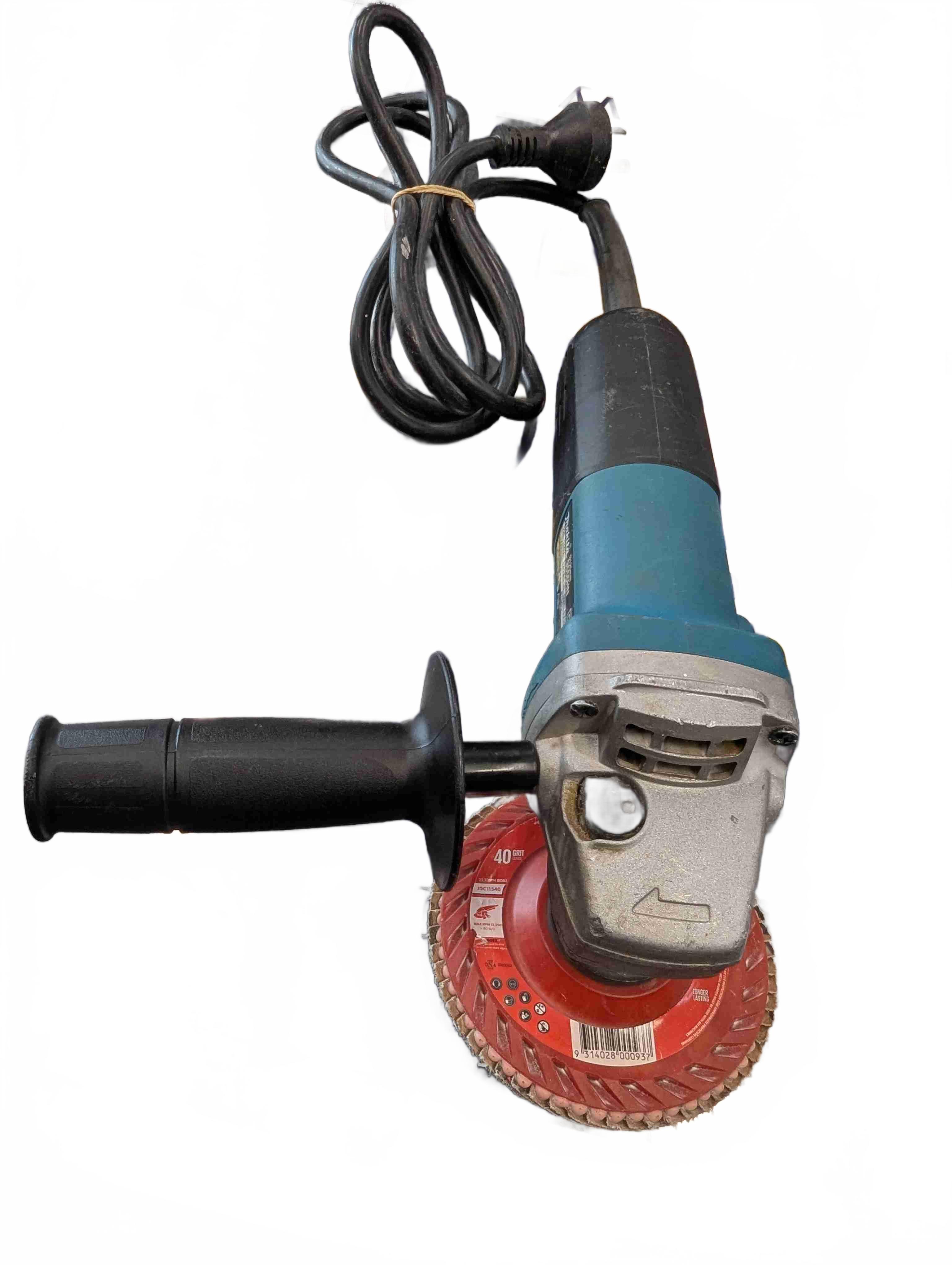 Makita Angle Grinder 9555HN, 240V, Good USED Condition, With Ceramic Flap Disc + Handle (GE 1437575)