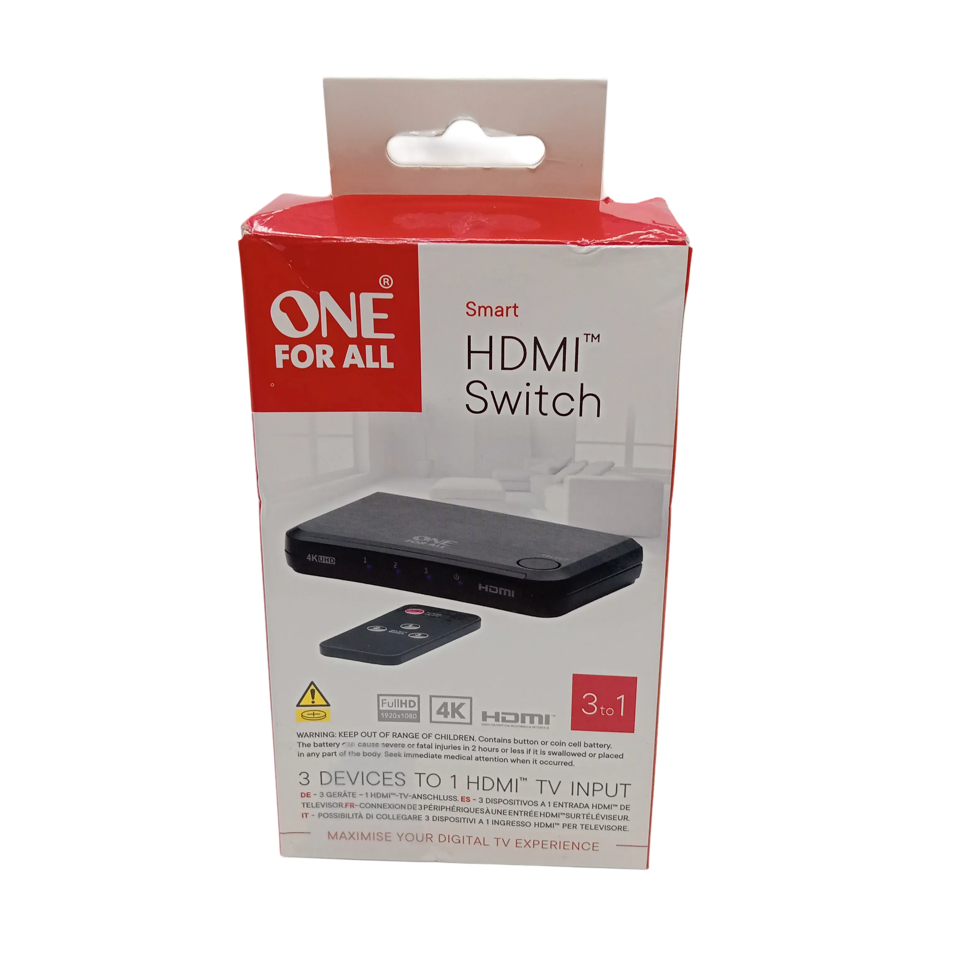 One For All HDMI 3-Way Smart Switch With Remote