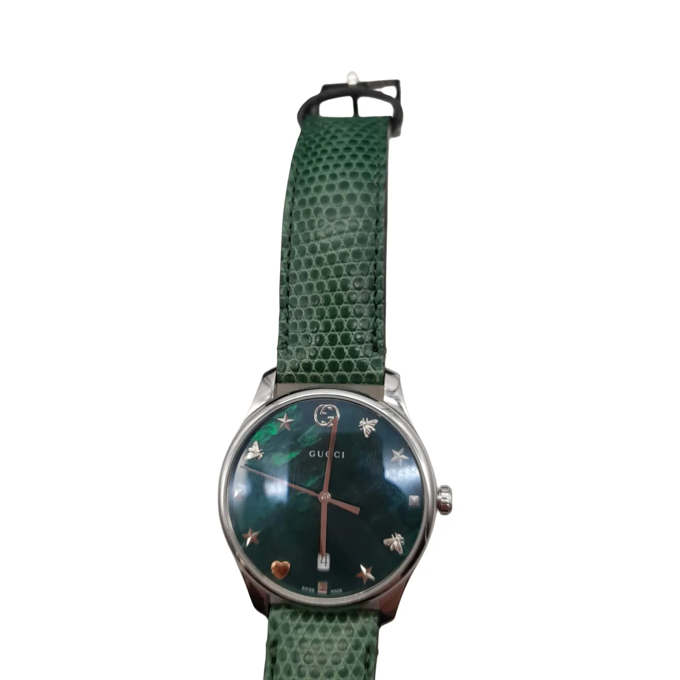 Gucci Watch Ladies 126.4 Green Leather Band Analogue 39.8g +Box  (WL1421945)
