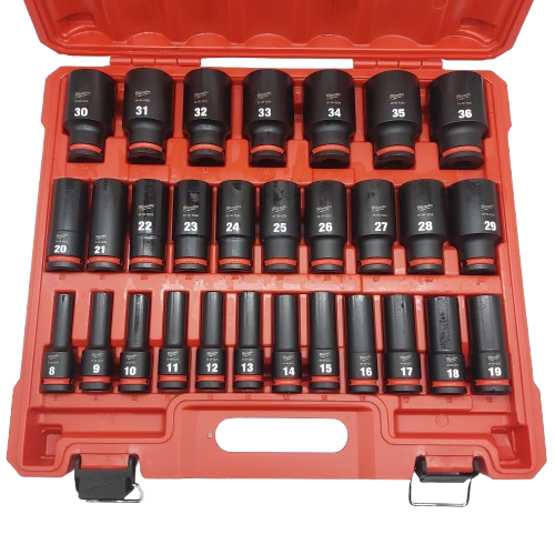 Milwaukee 29 Piece 1/2 Drive Deep Impact Socket Sizes In Case Like New (CP-1353537)