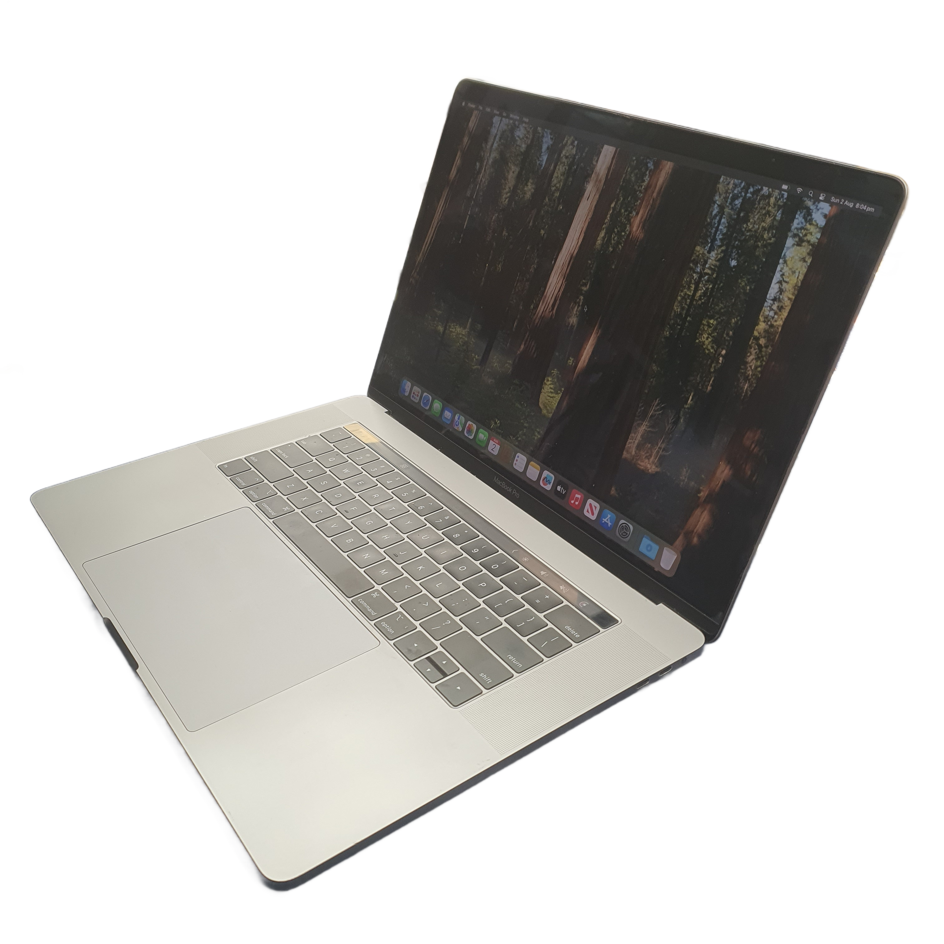 Apple MacBook Pro 15,1 A1990 i7-8750H 16GB 256GB Radeon 555X, Space Grey, Good USED Condition, Battery Service Recommended, With Lenovo 65W USBC Charger (MR 1421468)