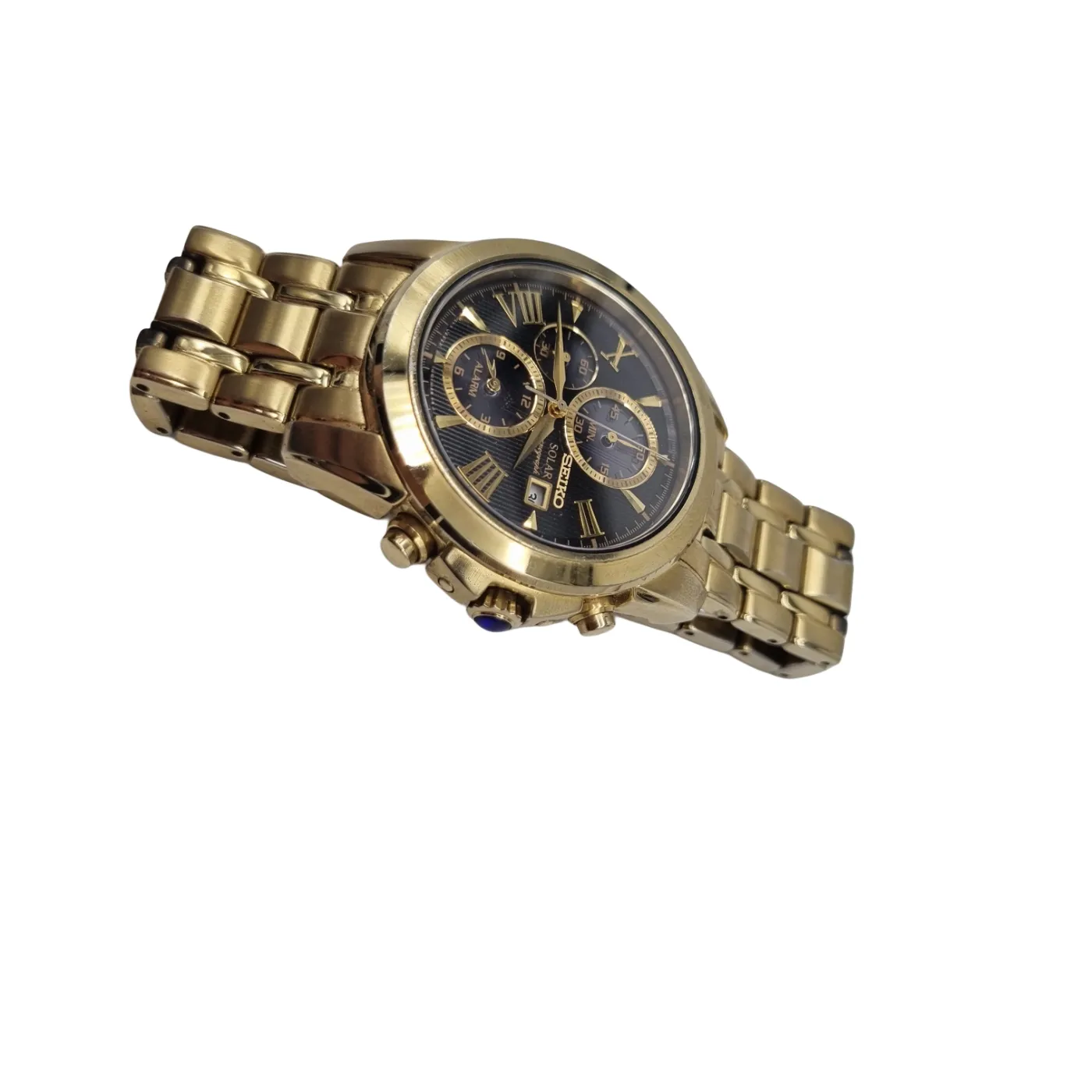 Seiko Men’s Gold Chronograph Watch V172-0AN0 with Black Dial and Stainless Steel Band (WR 1397065)