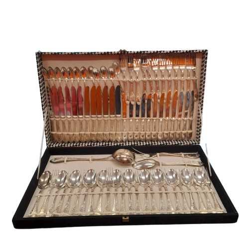 Silver Cutlery Set In Black And White Case