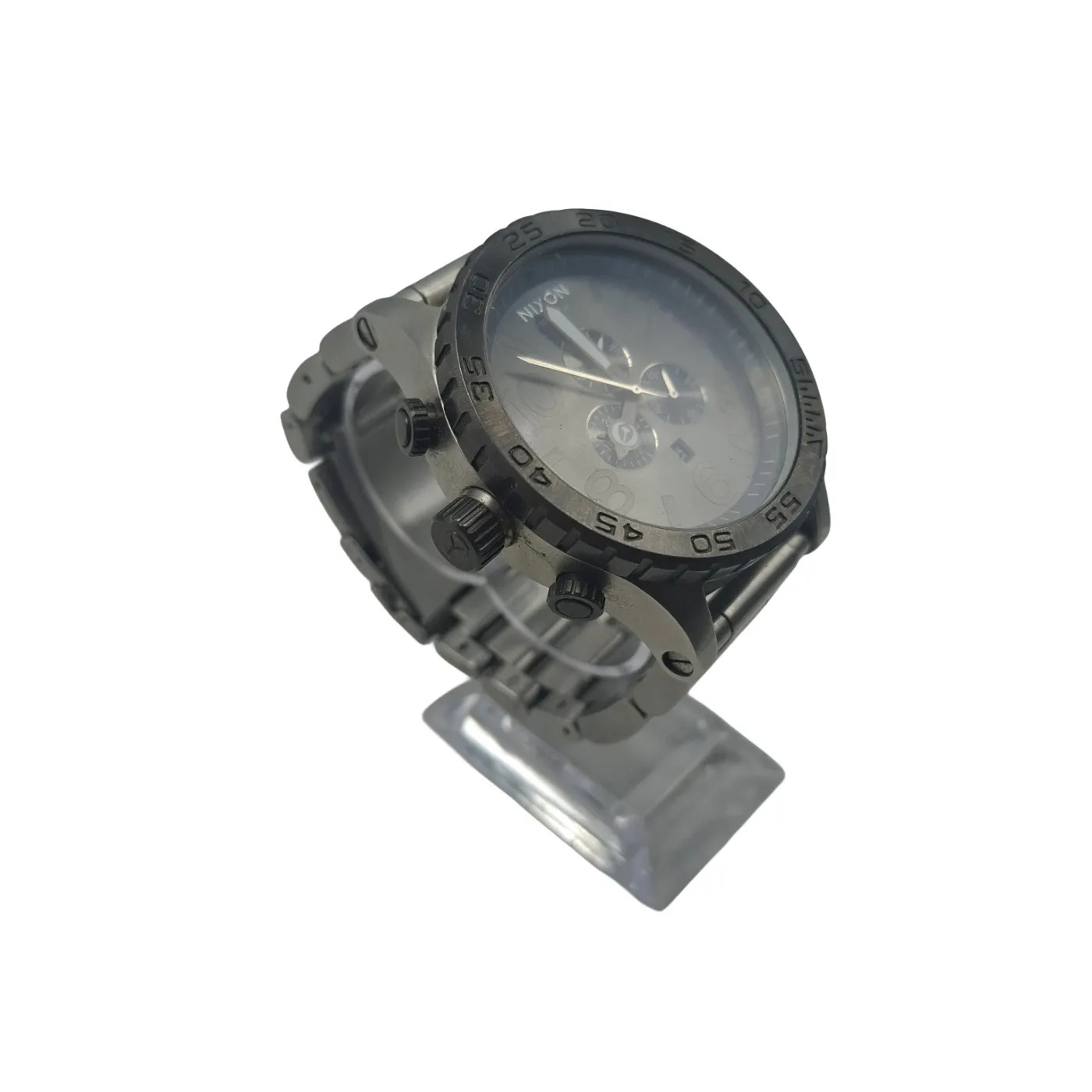 Nixon 51-30 Chrono V1 Men’s Watch with Silver Steel Band and Grey Dial (WR 1407408)