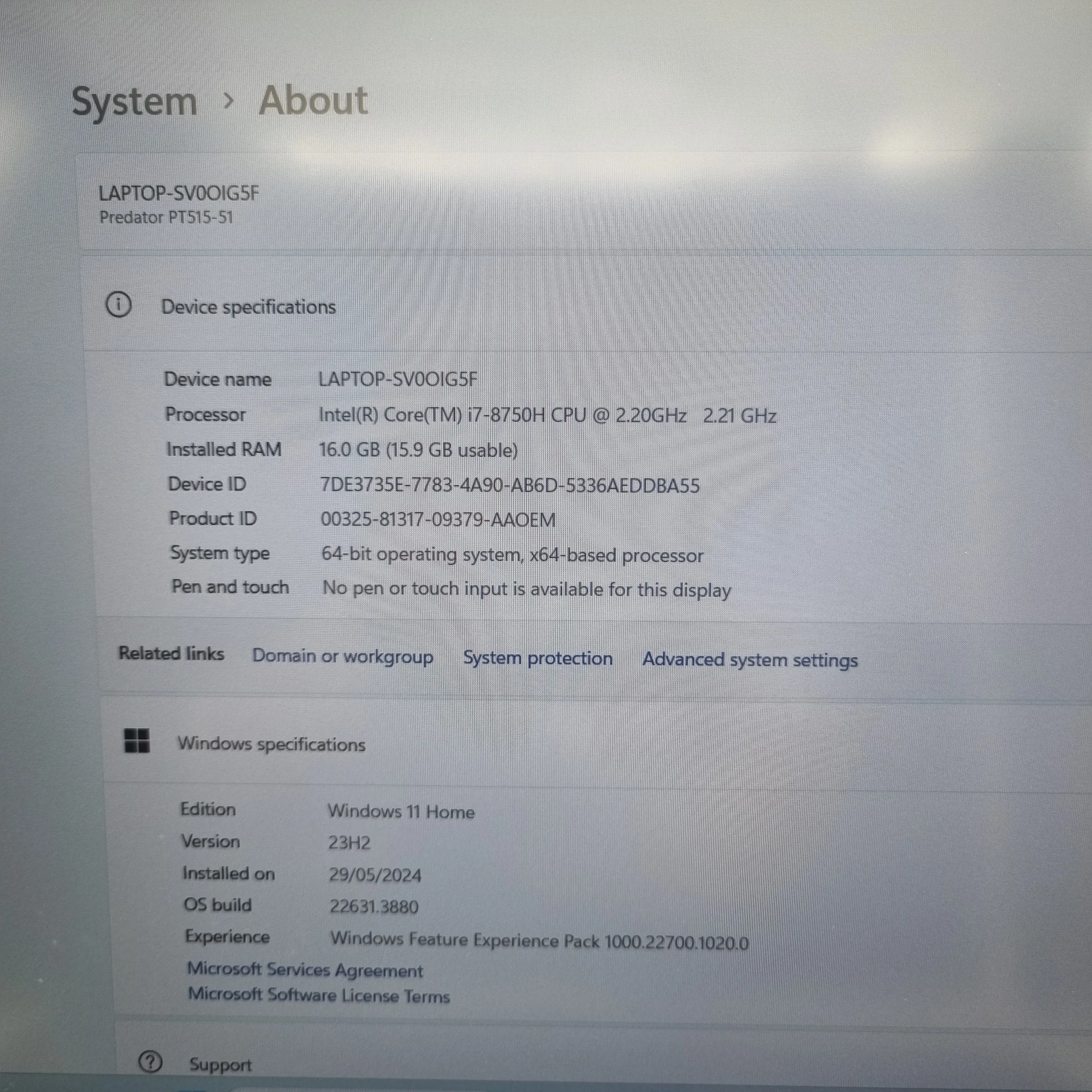 ACER Predator Triton 500 PT515-51-78QL – Intel Core i7-8750H/512GB SSD/16GB RAM/Windows 11 Home + Case + Charger