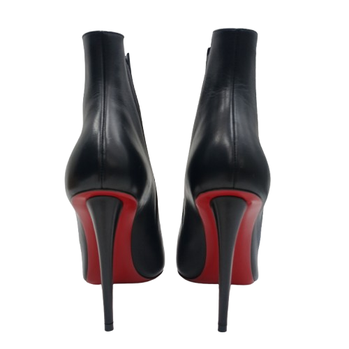 Ladies Christian Louboutin Astribooty 100 Ankle Boots, Black Leather, Good USED Condition, Wear To Soles (Shown), With Box + Dust Covers NO Receipt (NA)