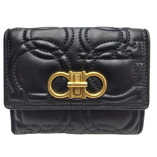 Salvatore Ferragamo Wallet Quilting Gancini Black Authenticity certified by Entrupy