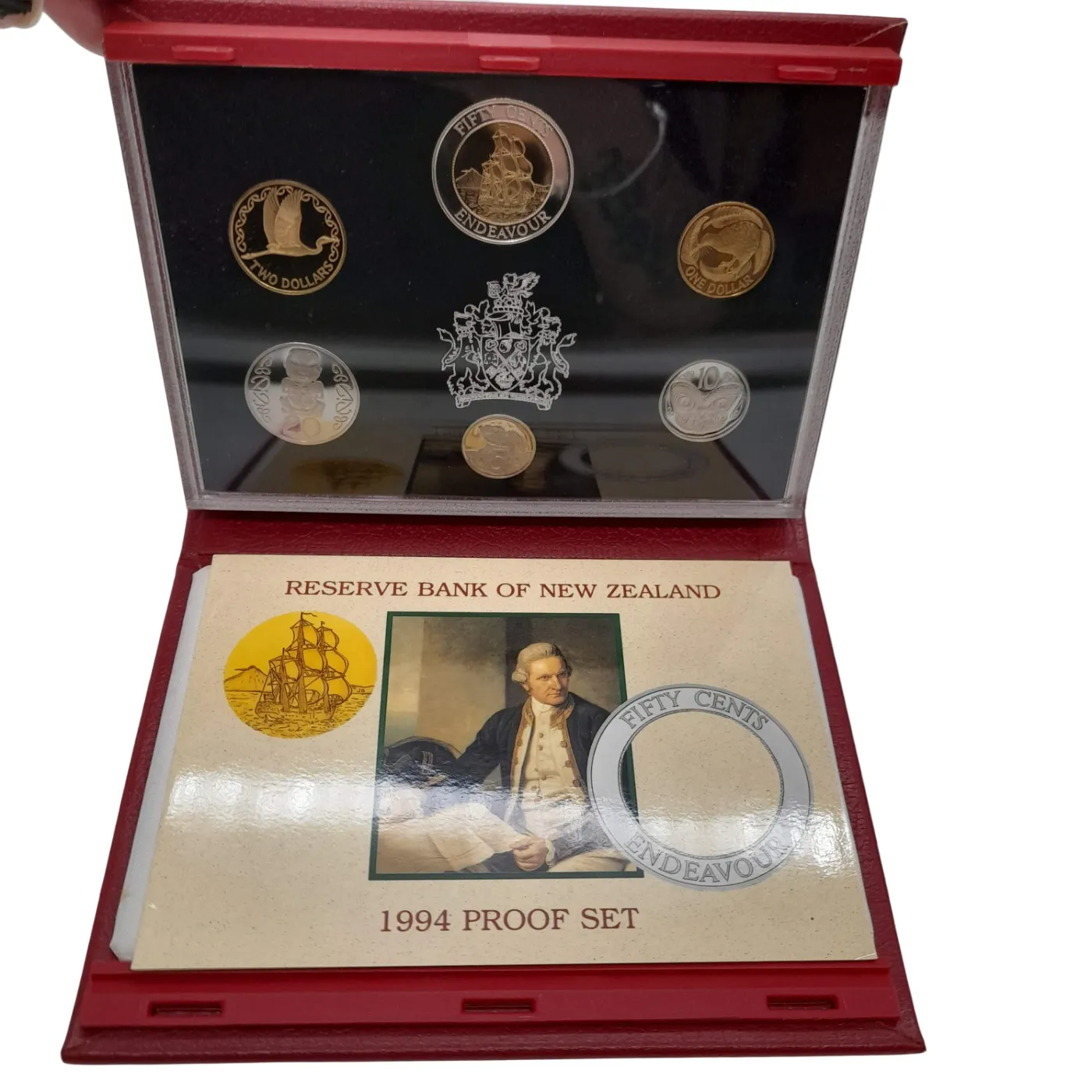 Reserve Bank of New Zealand Coins 1994 Proof Set Fifty Cents Endeavour In Box (WL 1388908)