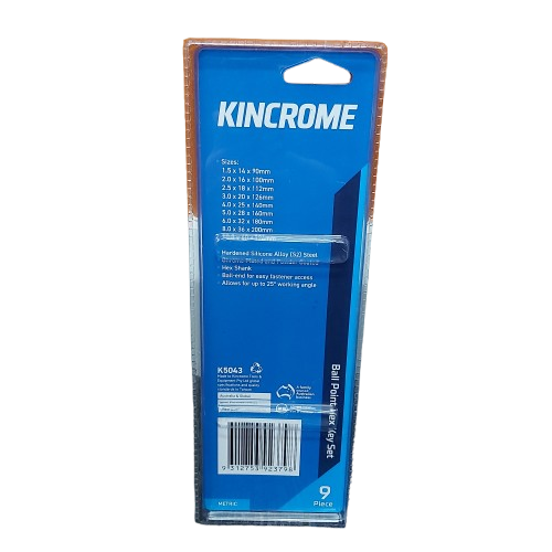 Kincrome 9 Piece Ball Point Hex Key Set K5043 Like New